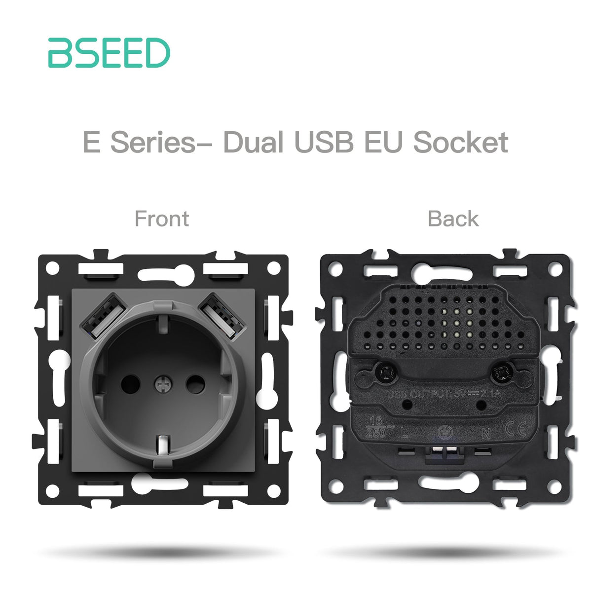 BSEED DIY Part Customized Free Combinations Mechanical Light Switch Wall Socket Insert Grey Color Light Switches Bseedswitch EU Socket with 10W 2 USB Port