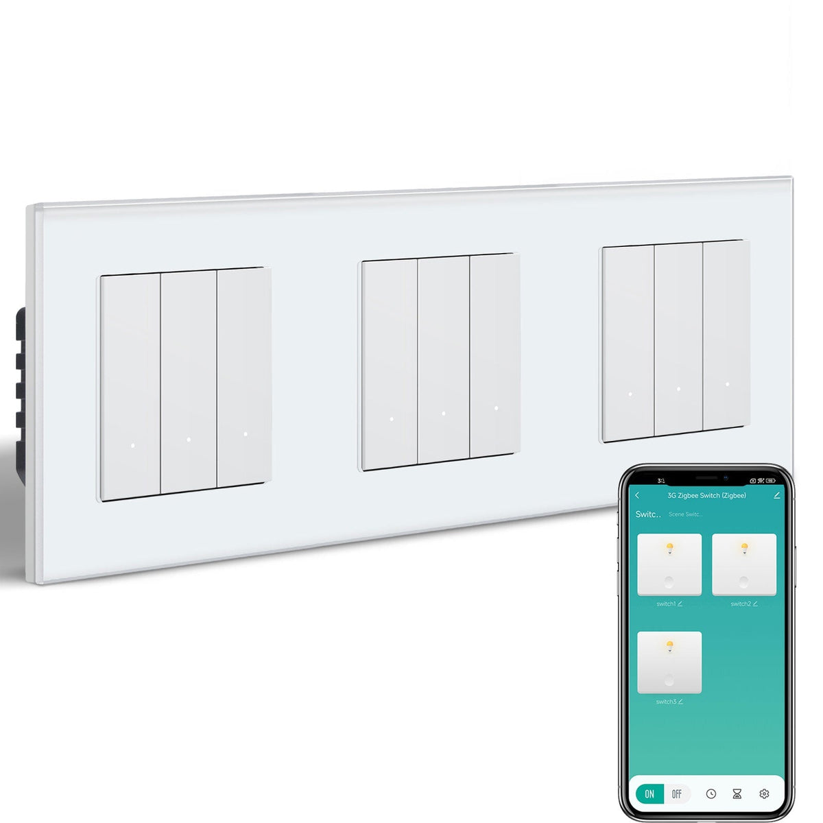 BSEED Triple Smart Zigbee Light Switch (With Neutral) Hub required Switch work with tuya Alexa Light Switches Bseedswitch White 3 Gang