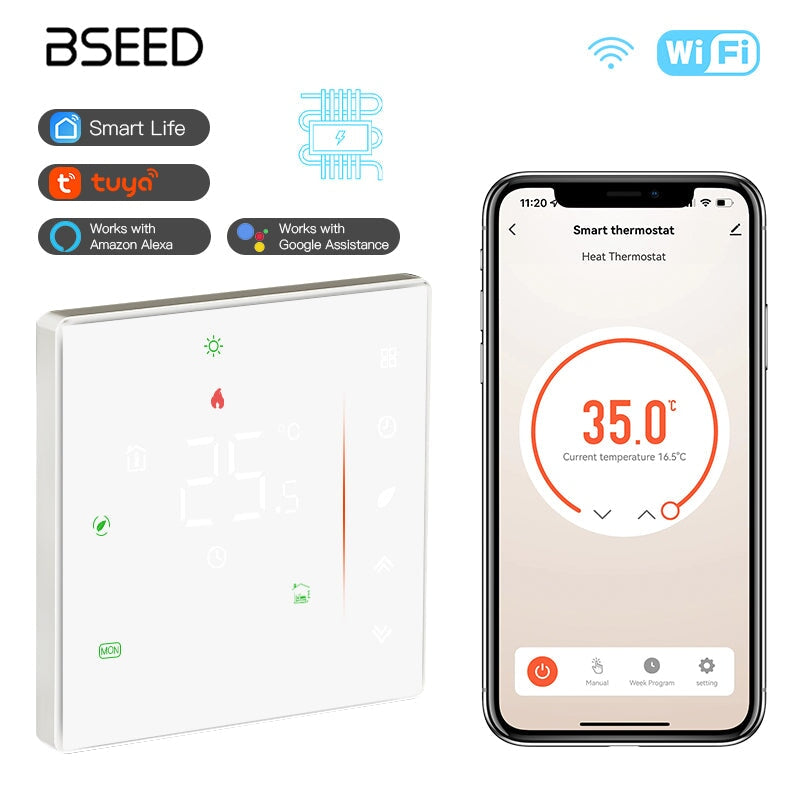 BSEED WiFi Touch LED integrated Screen Floor Heating Room Thermostat Controller Thermostats Bseedswitch White Electric