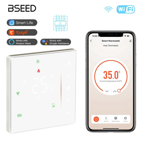 BSEED WiFi Touch LED integrated Screen Floor Heating Room Thermostat Controller Thermostats Bseedswitch White Water 