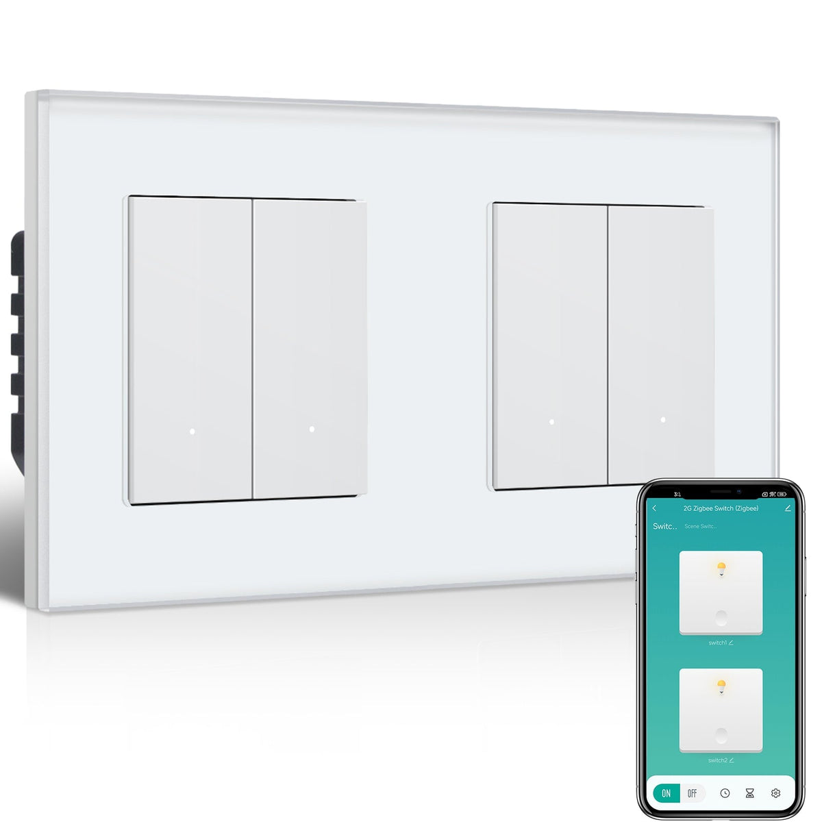 BSEED Double Smart Zigbee Light Switch (With Neutral) Hub required Switch work with tuya Alexa Light Switches Bseedswitch White 2 Gang