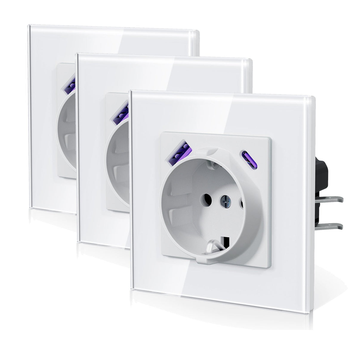 Enchufes BSEED 20W EU con tecnología Claw de carga rápida USB tipo C. Tomas de corriente y enchufes BSEEDswitch blancos, individuales, paquete de 3 unidades.