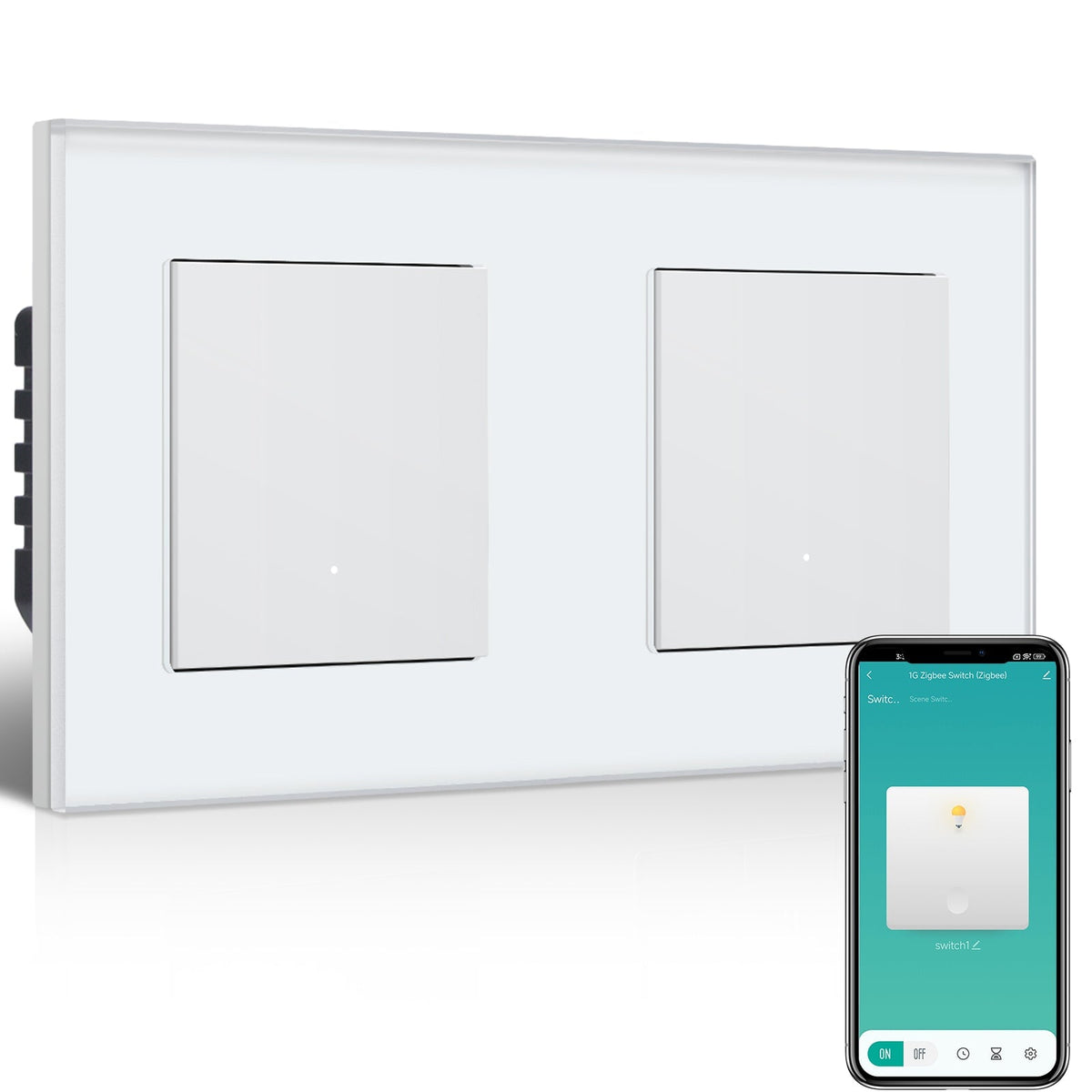 BSEED Double Smart Zigbee Light Switch (With Neutral) Hub required Switch work with tuya Alexa Light Switches Bseedswitch White 1 Gang