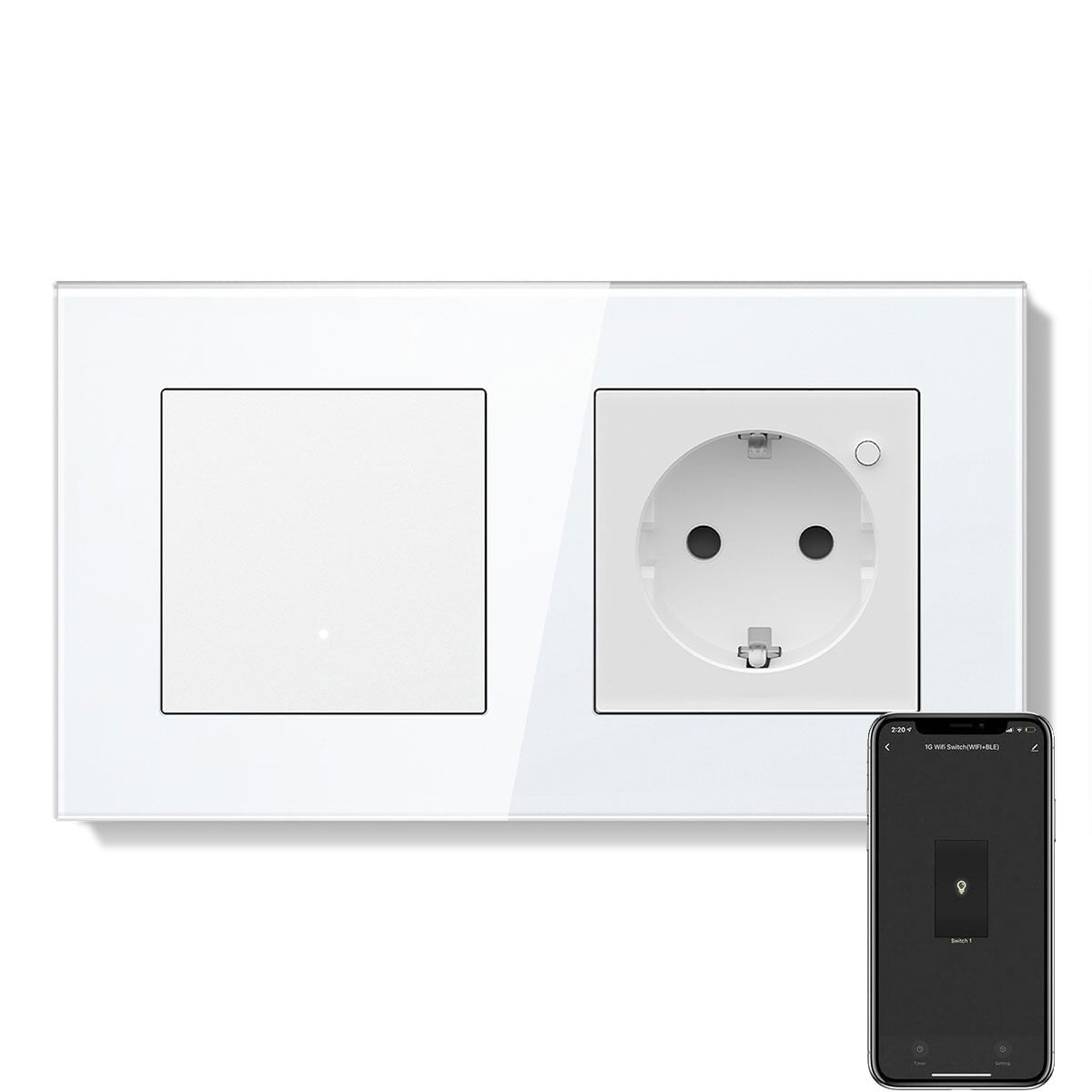Echo Series Smart Wifi Light Switch With Smart Wifi EU Single Socket 157mm Neutral Line Quired Power Outlets & Sockets Bseedswitch White 1 Gang