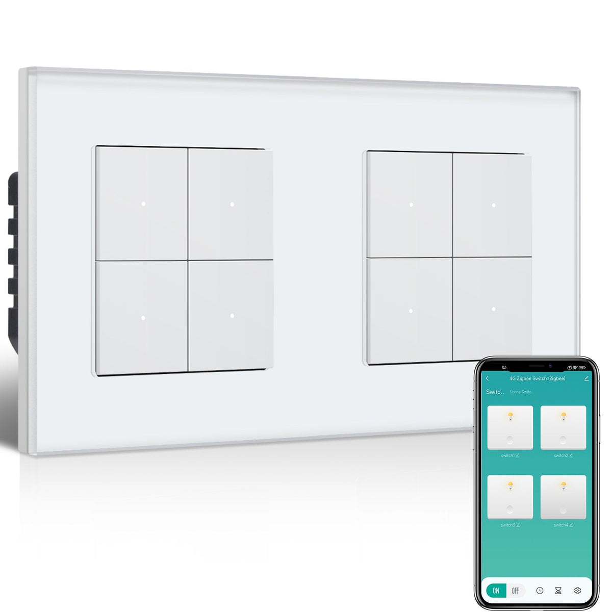 BSEED Double Smart Zigbee Light Switch (With Neutral) Hub required Switch work with tuya Alexa Light Switches Bseedswitch White 4 Gang