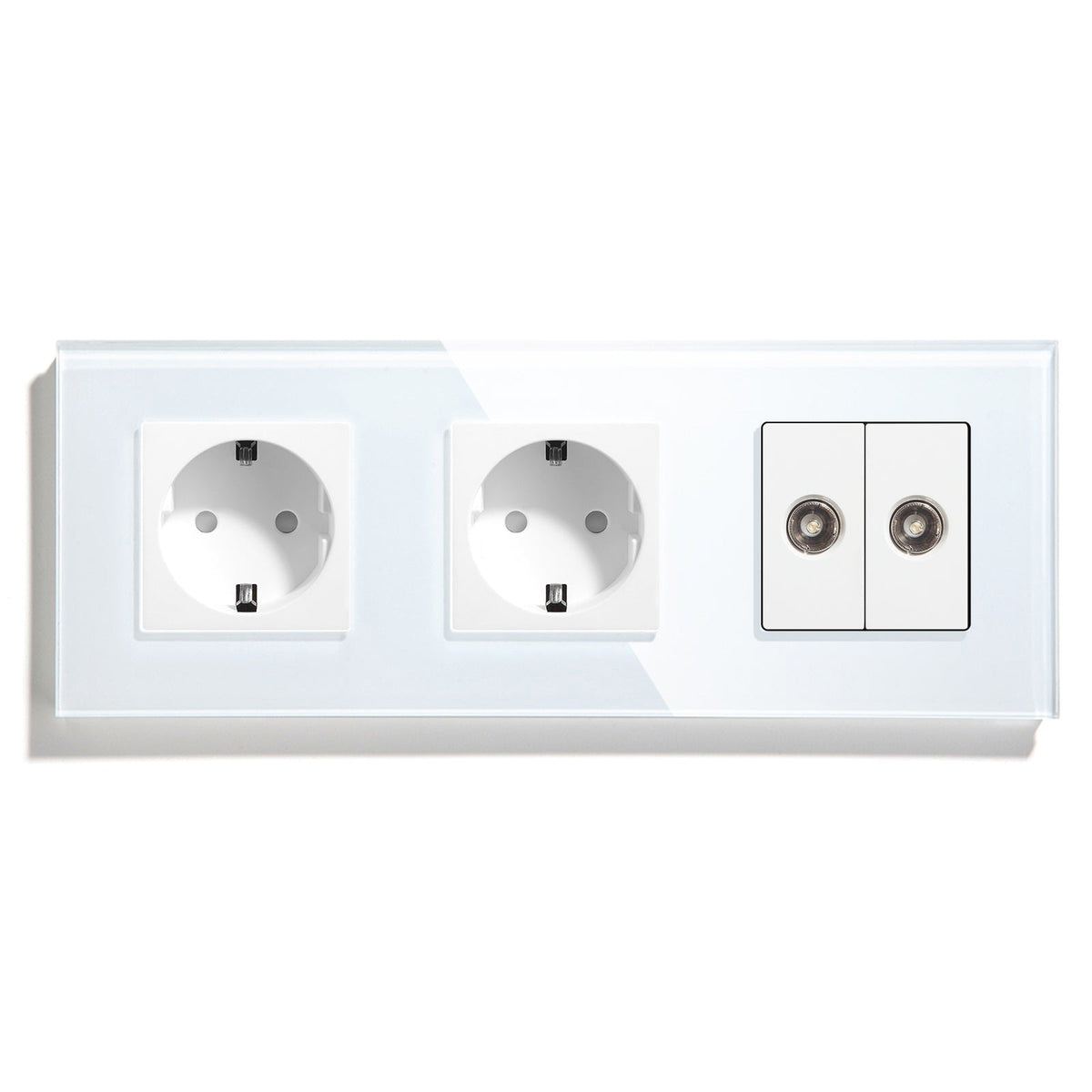BSEED EU Standard Wall Socket With Double TV Socket Crystal Glass Panel Power Outlets & Sockets Bseedswitch White 228mm