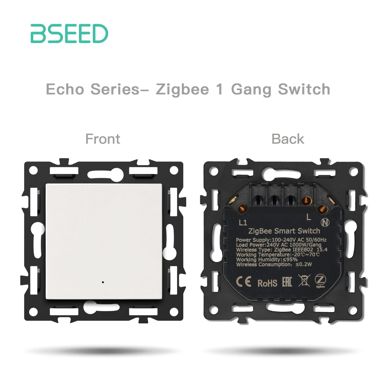 BSEED DIY Part Customized Free Combinations Mechanical Switch Socket Insert White Color Crystal Glass Panel Light Switches Bseedswitch Zigbee 1 Gang switch with Neutral