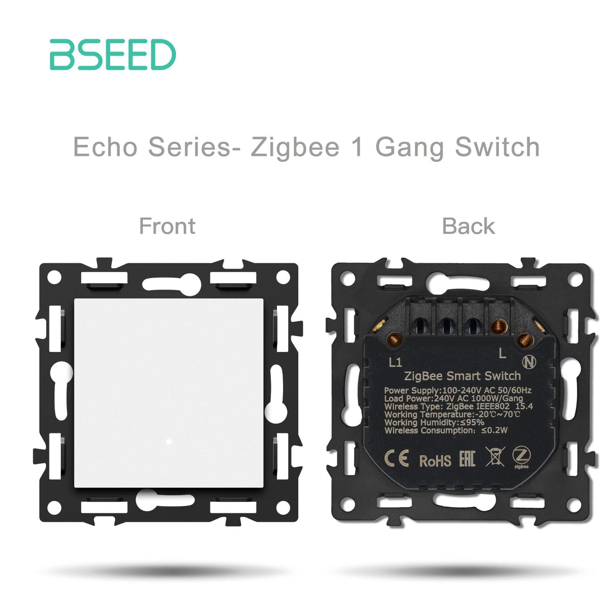 Interruttore Smart Zigbee serie Click, componente fai-da-te per prese, combinazioni personalizzabili, pannello in vetro cristallo bianco, interruttore Zigbee 1 Gang Bseed, richiede filo neutro