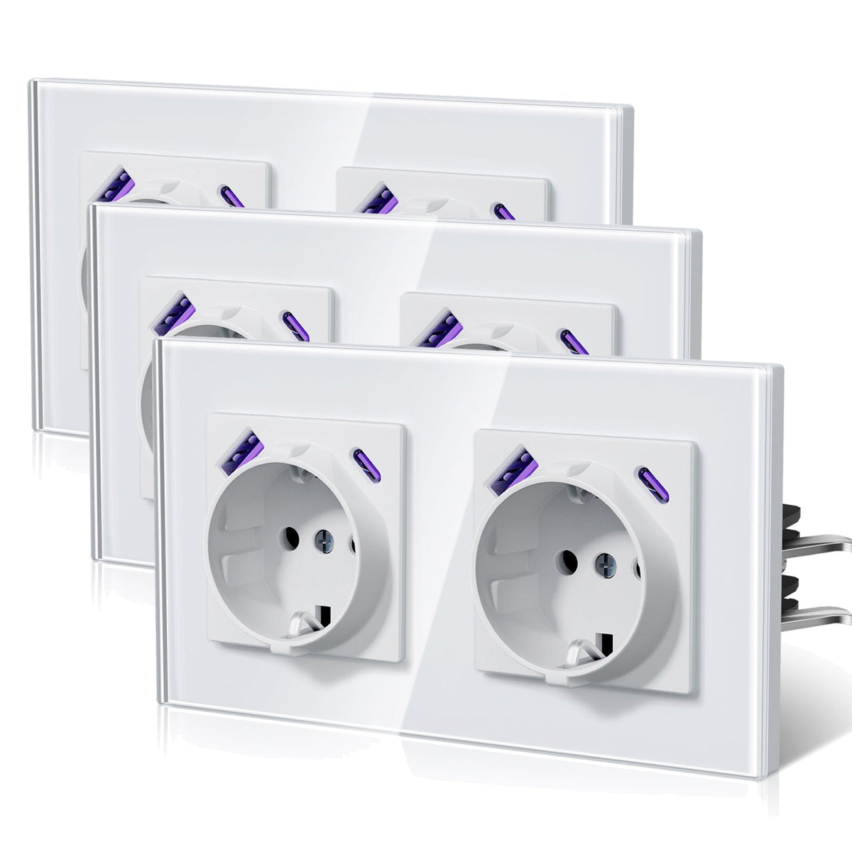 Enchufes BSEED 20W EU con tecnología Claw de carga rápida USB tipo C, tomas de corriente y enchufes BSEEDswitch blancos dobles, 3 unidades/paquete