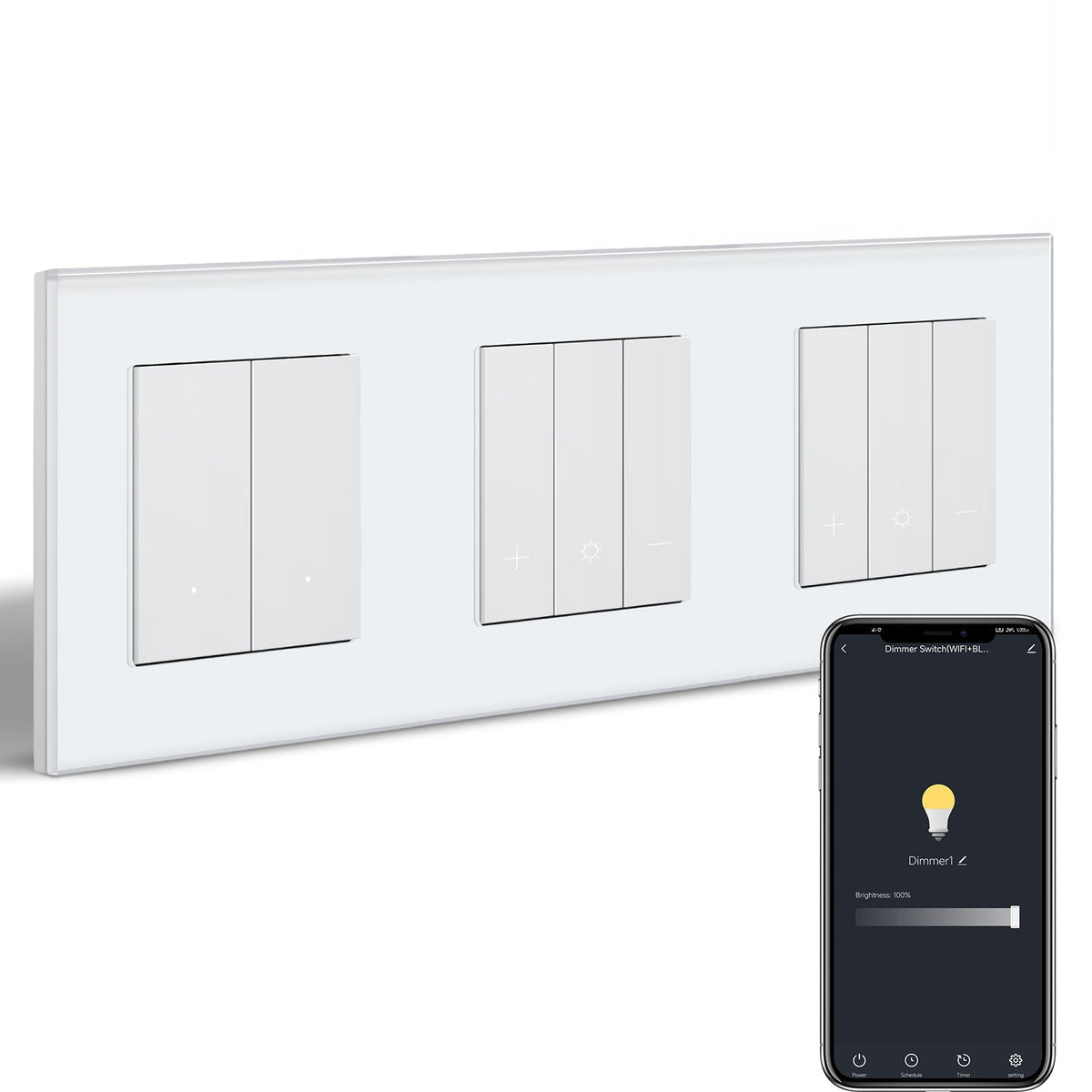 Bseed Echo Smart Wifi Light Switch with Double Dimmer switch Wifi Work With Alex Google Assistant Wall Plates & Covers Bseedswitch White 2 Gang Switch+Dimmer+Dimmer