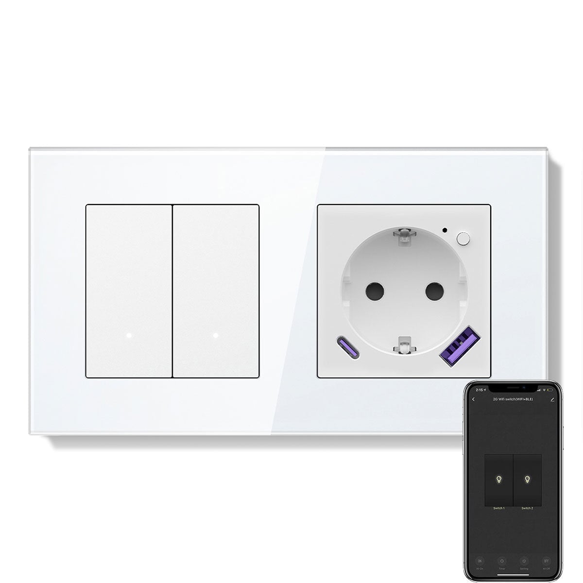 Echo Series Smart Wifi Light Switch With Smart Wifi EU Single Socket 157mm Neutral Line Quired Power Outlets & Sockets Bseedswitch White 2 Gang