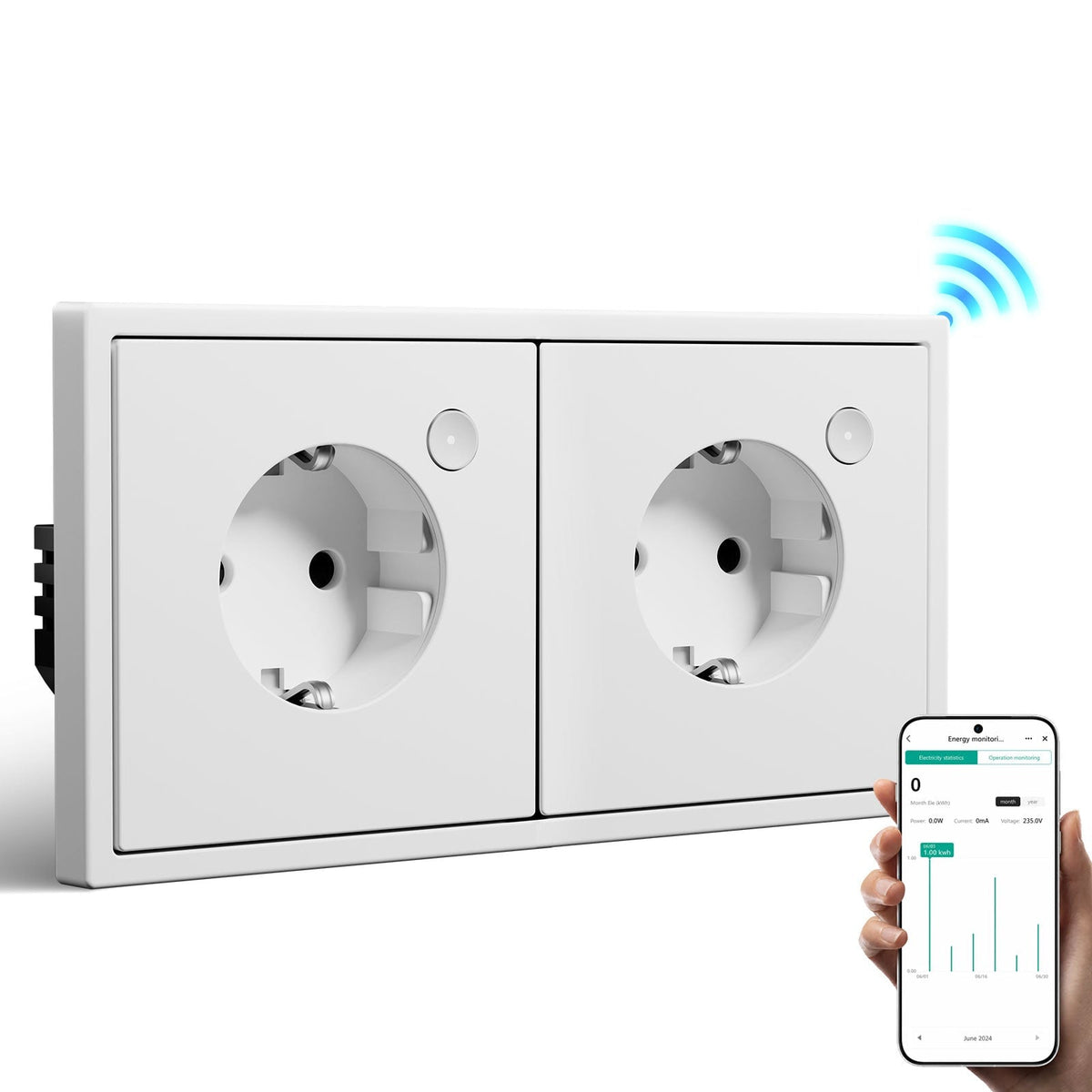 Prise intelligente Wi-Fi BSEED avec suivi de consommation, prise électrique intelligente UE, double prise blanche officielle BSEED