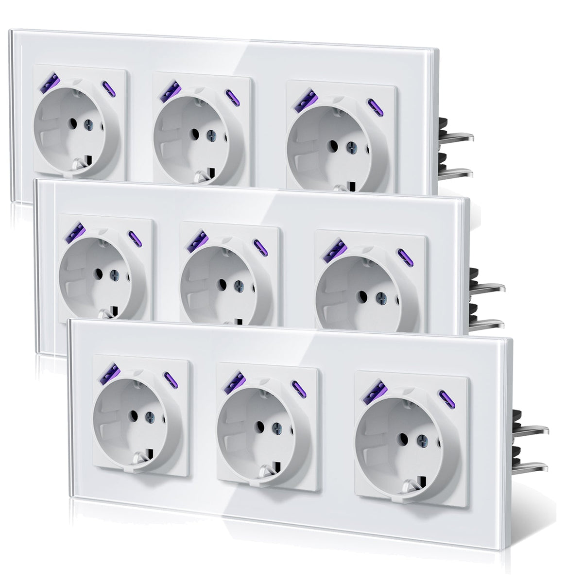 Enchufes BSEED 20W EU con tecnología Claw de carga rápida USB tipo C. Regletas y enchufes BSEED. Blanco. Triple. Paquete de 3 unidades.
