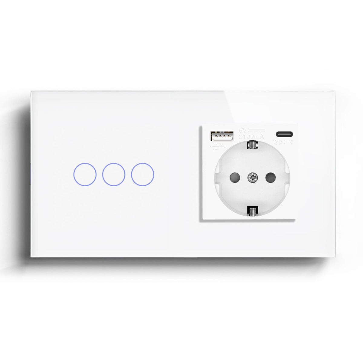 Bseed Zigbee 1/2/3 Light Switch 1/2/3 Way With EU Socket With USB and type-c Light Switches Bseedswitch White 3 Gang