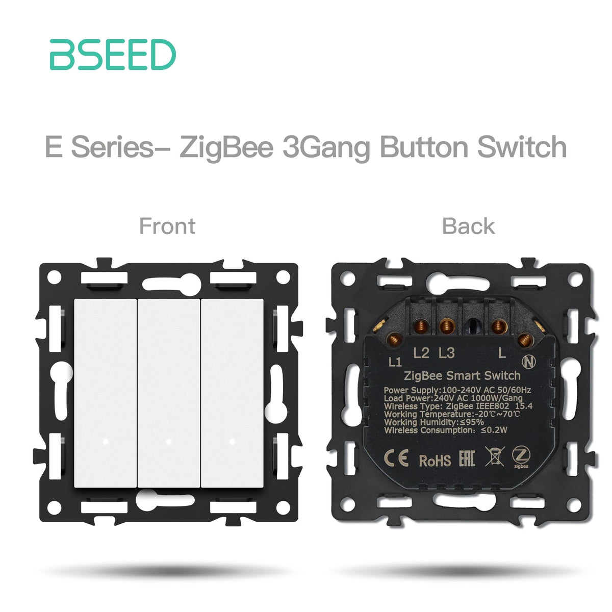 Click Series Smart Zigbee Switch Socket Insert DIY Part Customized Free Combinations White Color Crystal Glass Panel Light Switches Bseedswitch Zigbee 3 Gang Switch