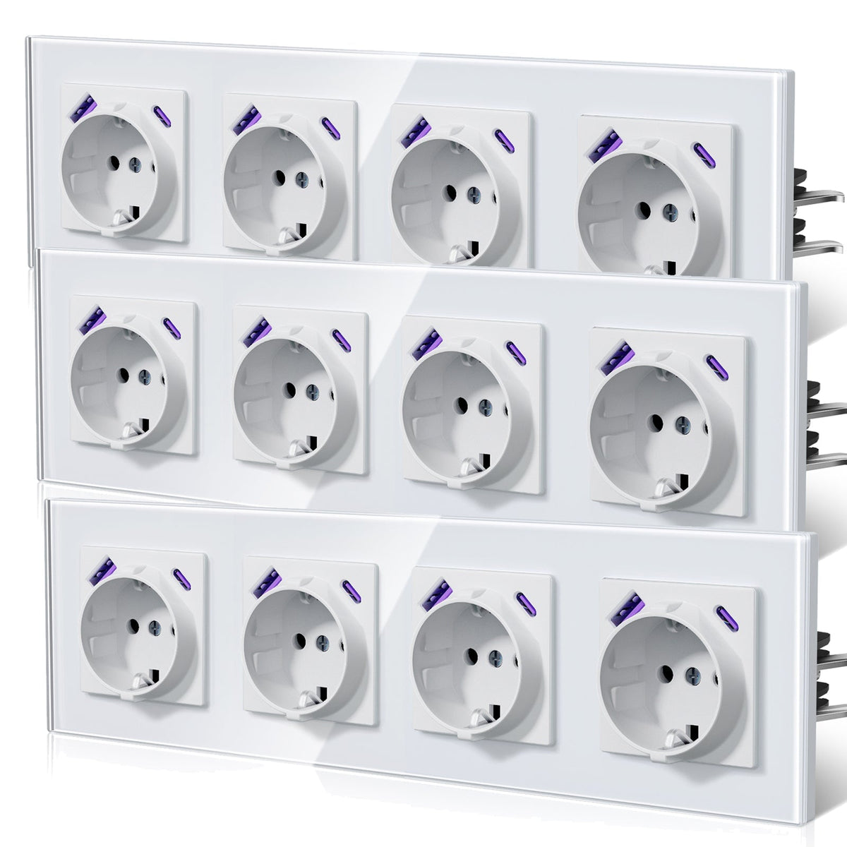 Enchufes BSEED 20W EU con tecnología Claw de carga rápida USB tipo C, tomas de corriente y enchufes BSEEDswitch blancos, cuádruples, 3 unidades/paquete