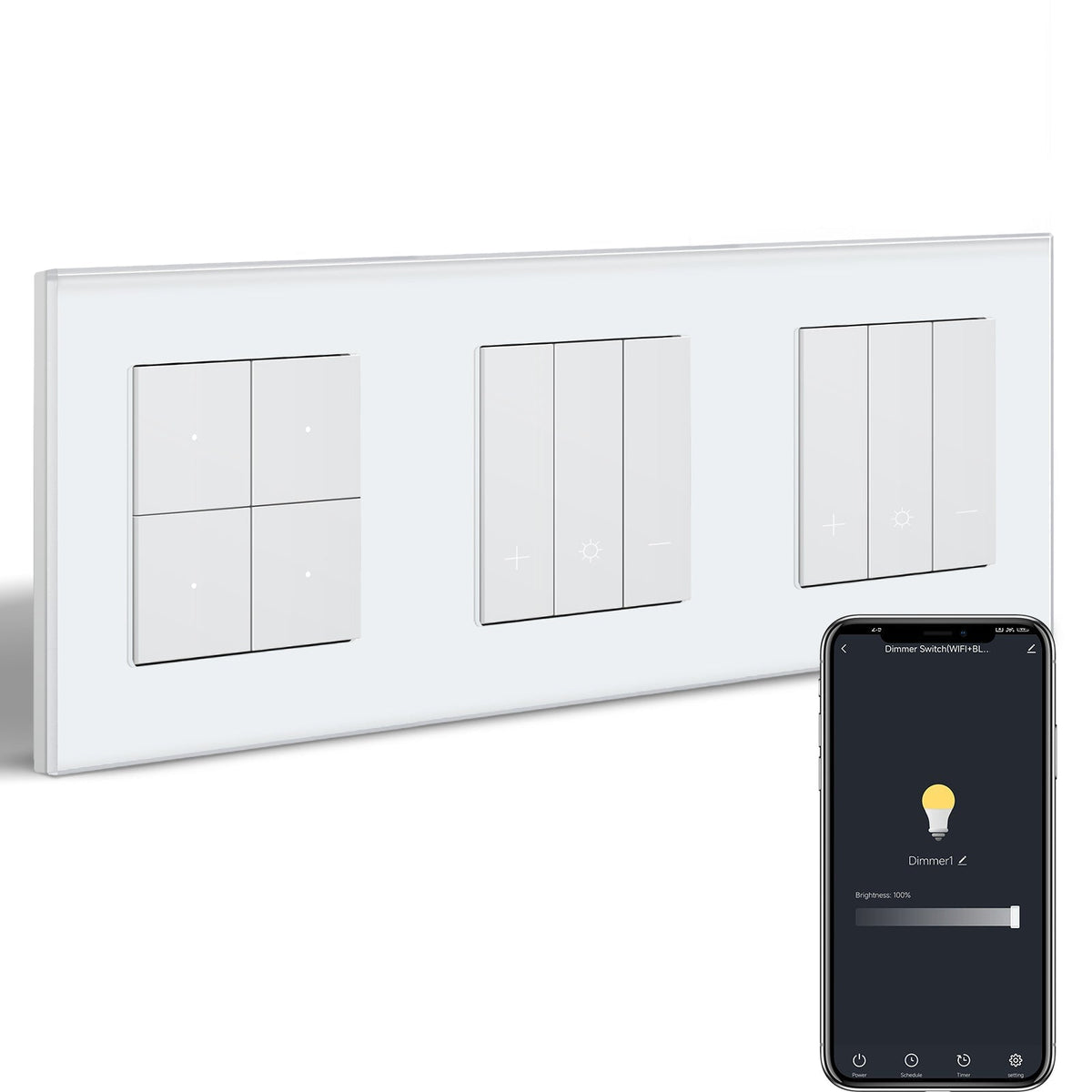 Bseed Echo Smart Wifi Light Switch with Double Dimmer switch Wifi Work With Alex Google Assistant Wall Plates & Covers Bseedswitch White 4 Gang Switch+Dimmer+Dimmer