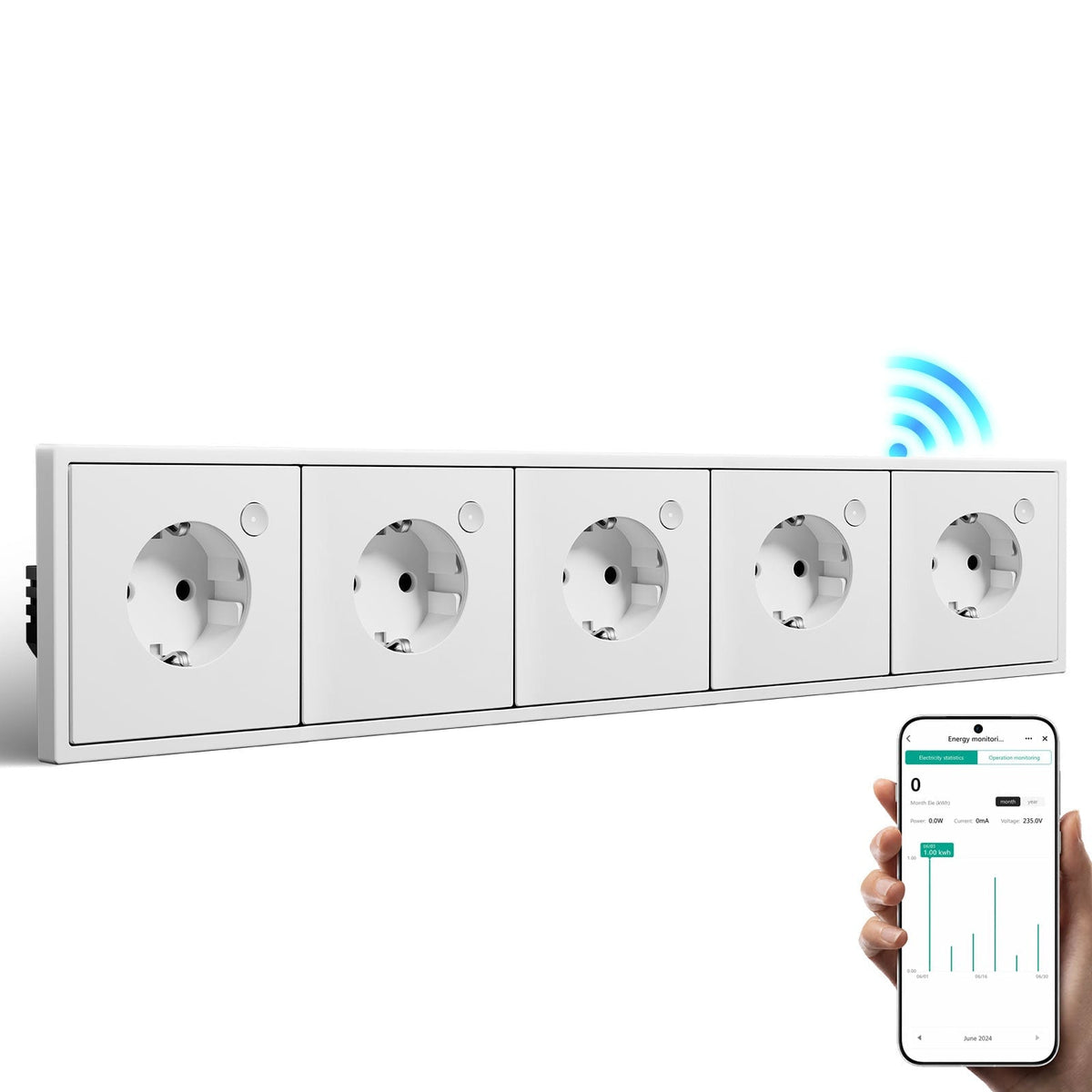 Prise intelligente Wi-Fi BSEED avec suivi de consommation, prise murale intelligente standard UE, quintuple, blanc, officiel Bseed