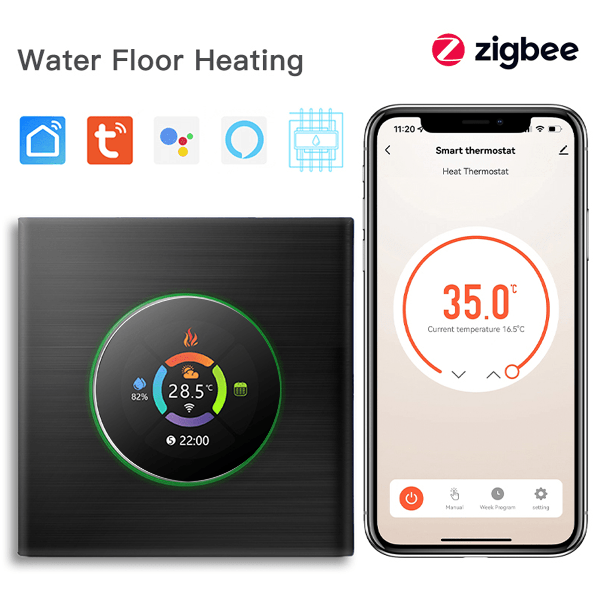 BSEED zigbee Floor Heating Room Thermostat Controller Rotary Button Thermostats Bseedswitch Black Water