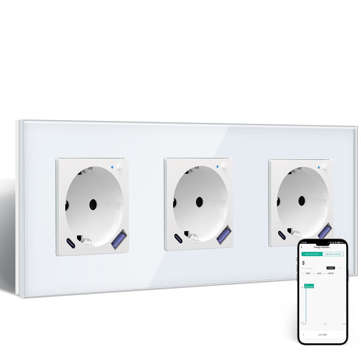 BSEED EU Wifi sockets Type-C With USB With Energy Monitoring socket Bseedswitch White Tripe