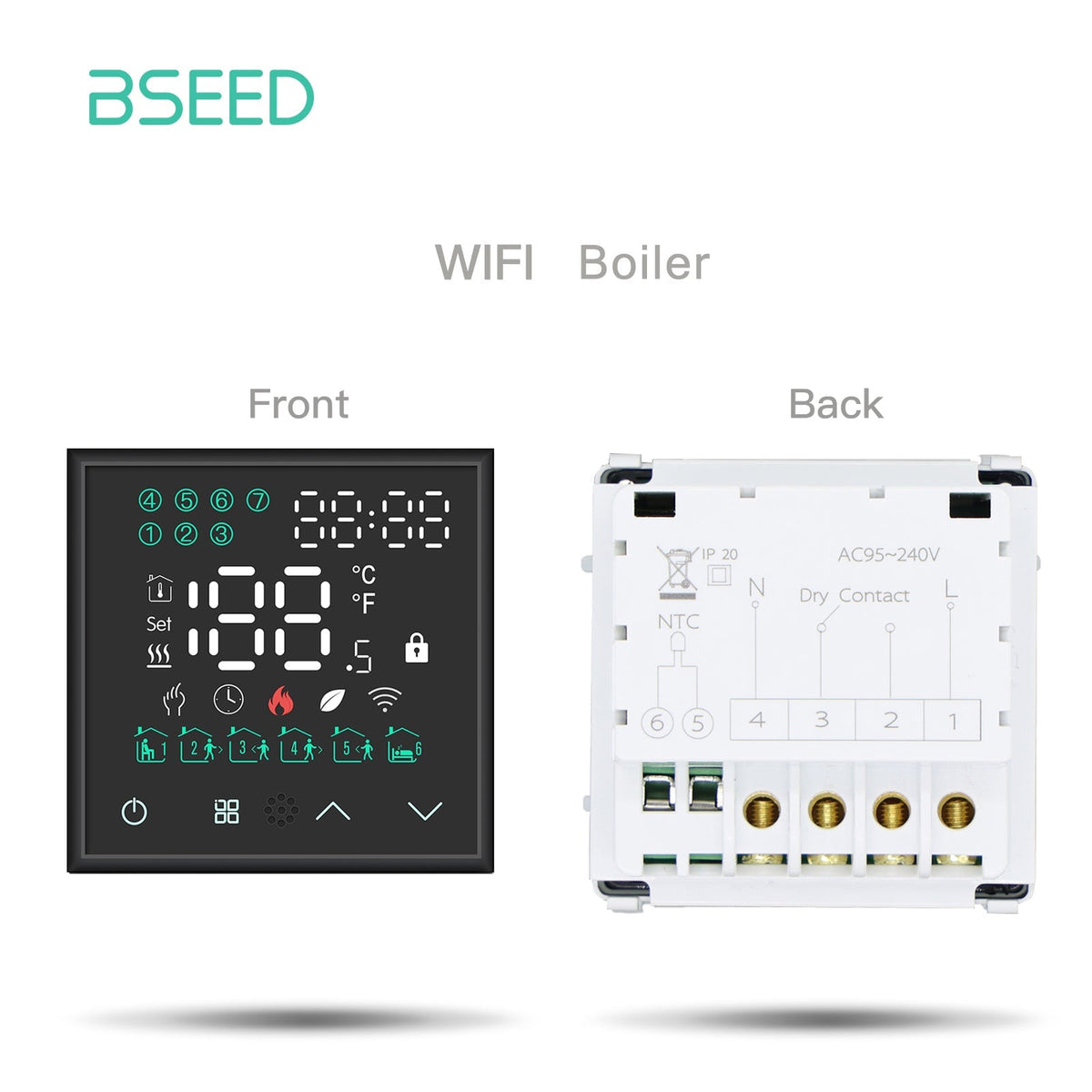 BSEED LED Screen Floor Heating Zigbee Room Thermostat Controller DIY function key Thermostats Bseedswitch Black WiFi Boiler
