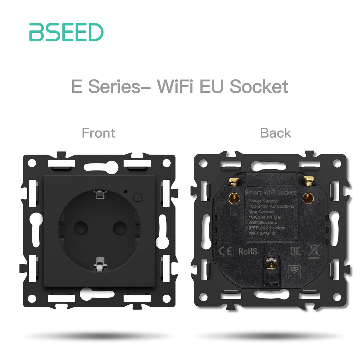 Click Series DIY Part Customized Free Combinations Smart Wifi Switch Socket Insert Black Color Crystal Glass Panel Light Switches Bseedswitch Wifi Eu socket