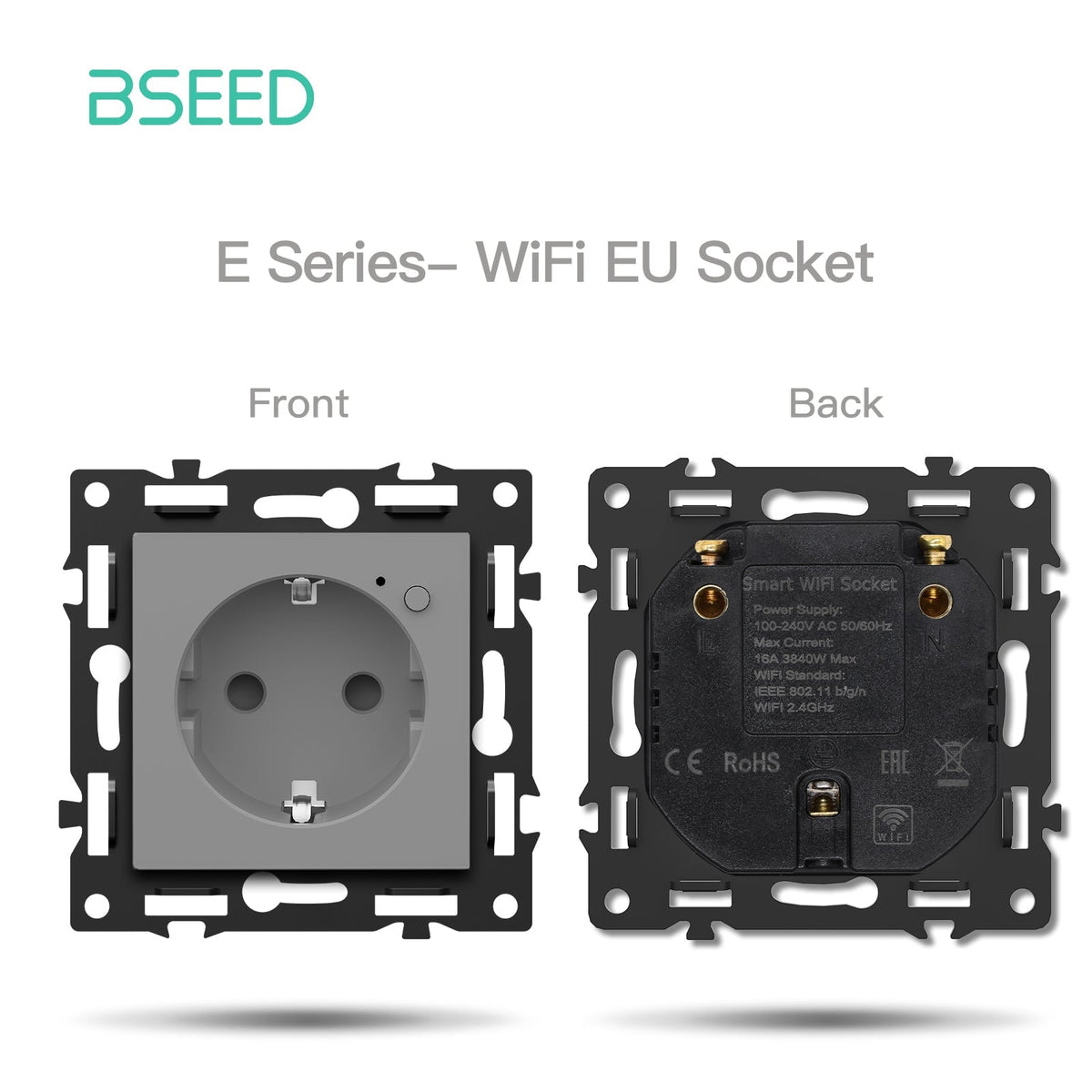 Click Series DIY Part Customized Free Combinations Smart Wifi Switch Socket Insert Grey Color Crystal Glass Panel Light Switches Bseedswitch Wifi Eu socket