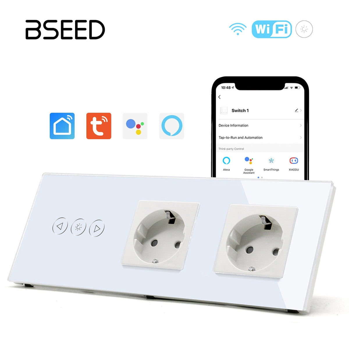 Bseed Smart WiFi Dimmer Switches With Normal EU Standard Wall Sockets 228mm Light Switches Bseedswitch White