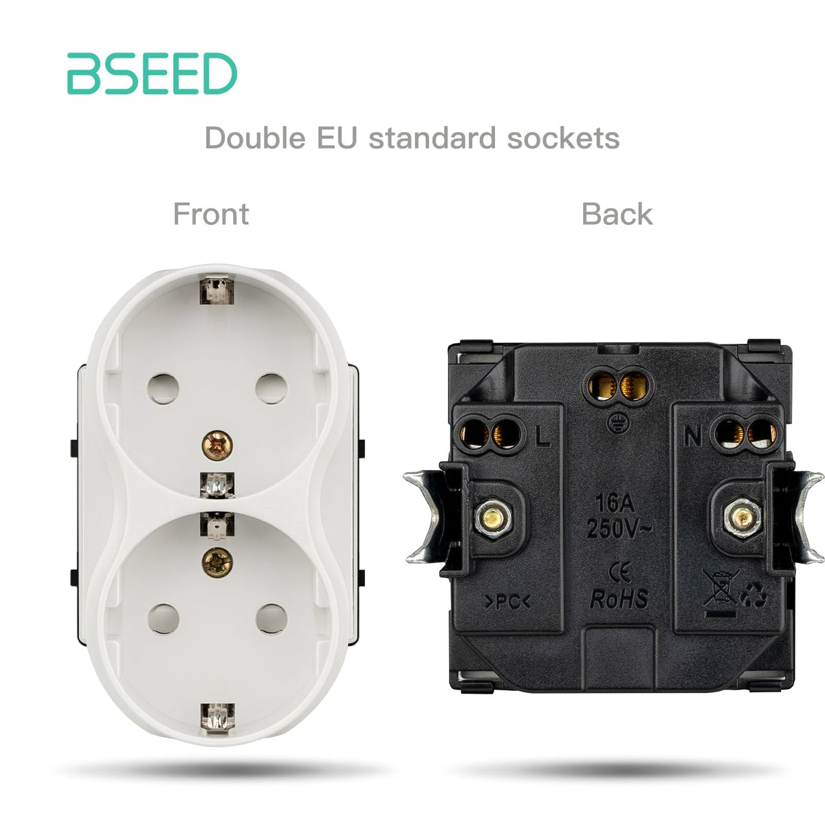 BSEED EU/FR Standard double Wall Socket Function Key without panel DIY part Power Outlets & Sockets Bseedswitch White EU