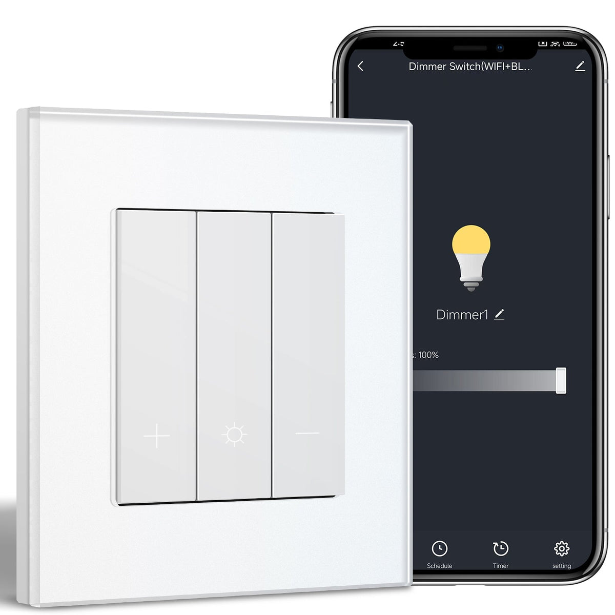 Bseed Echo Series Smart Wifi Light Dimmer 1 Gang Wireless Wifi Work With Alex Google Assistant Wall Plates & Covers Bseedswitch White