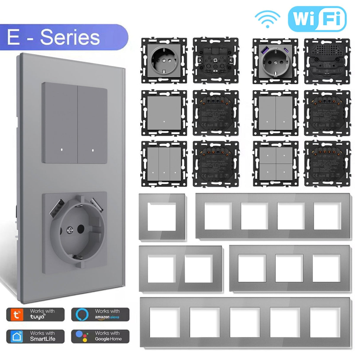 Click Series DIY Part Customized Free Combinations Smart Wifi Switch Socket Insert Grey Color Crystal Glass Panel Light Switches Bseedswitch