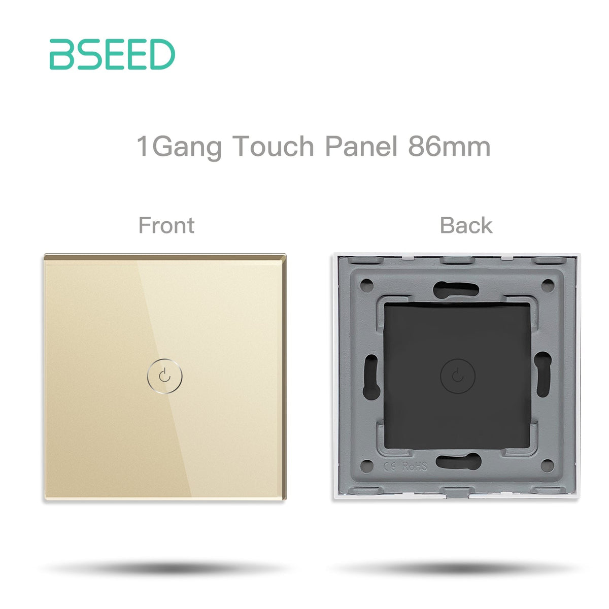 BSEED 86mm Crystal Glass Panel With Metal Pearl 1/2/3 Gang Only Panel Bseedswitch Gold 1Gang