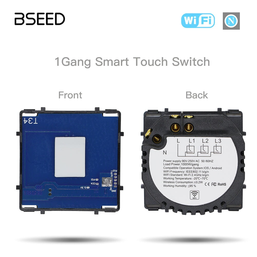 Bseed ZigBee Wifi Light Switch 1/2/3 Way Function Key DIY Parts Light Switches Bseedswitch 1 Gang WiFi