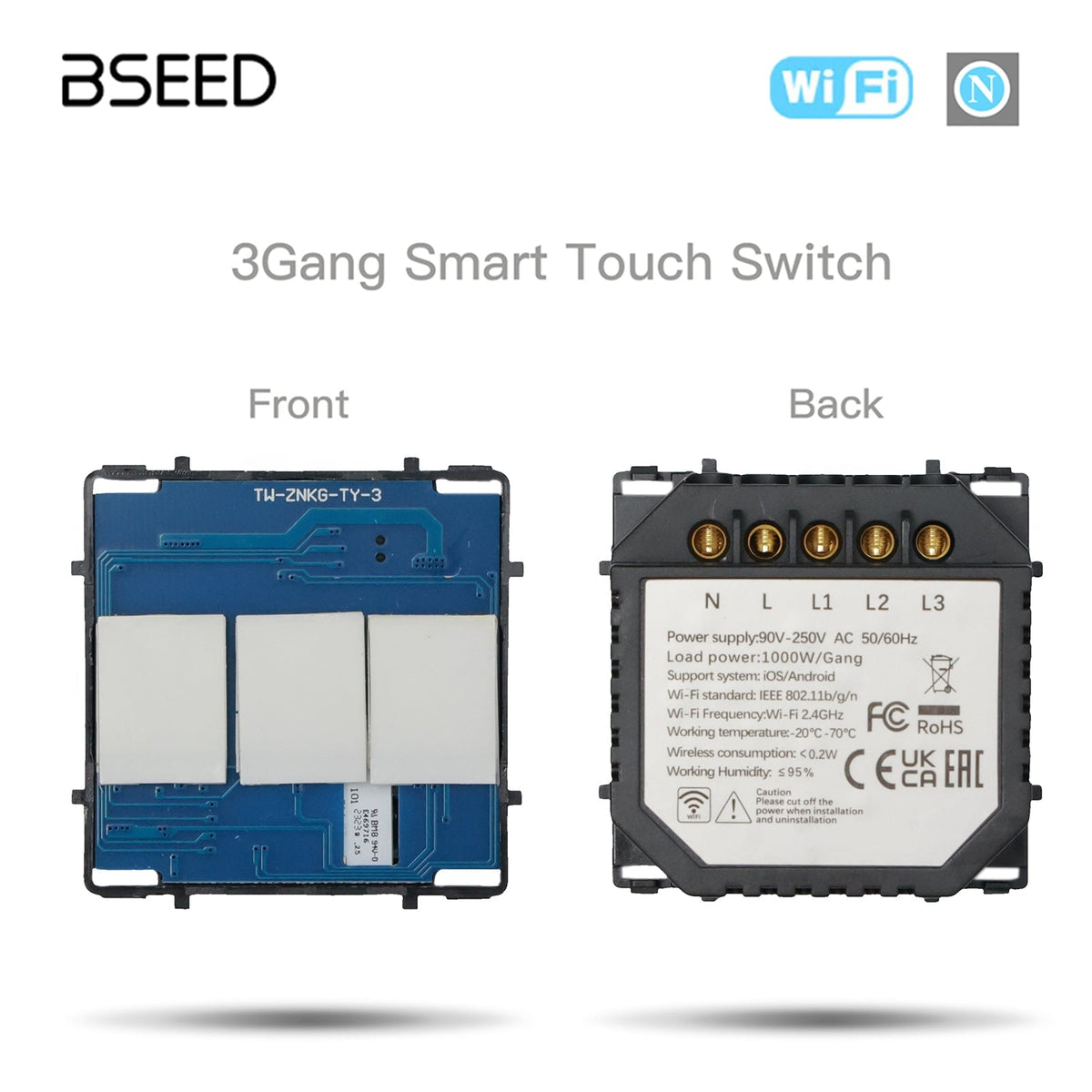 Bseed Crystal Glass Frame Smart Switch Socket Frame USB RJ45 Socket TV Satellite Wall Plug Function Parts DIY Free Combination Black Color Power Outlets & Sockets Bseedswitch Wifi 3 Gang Switch with Neutral line