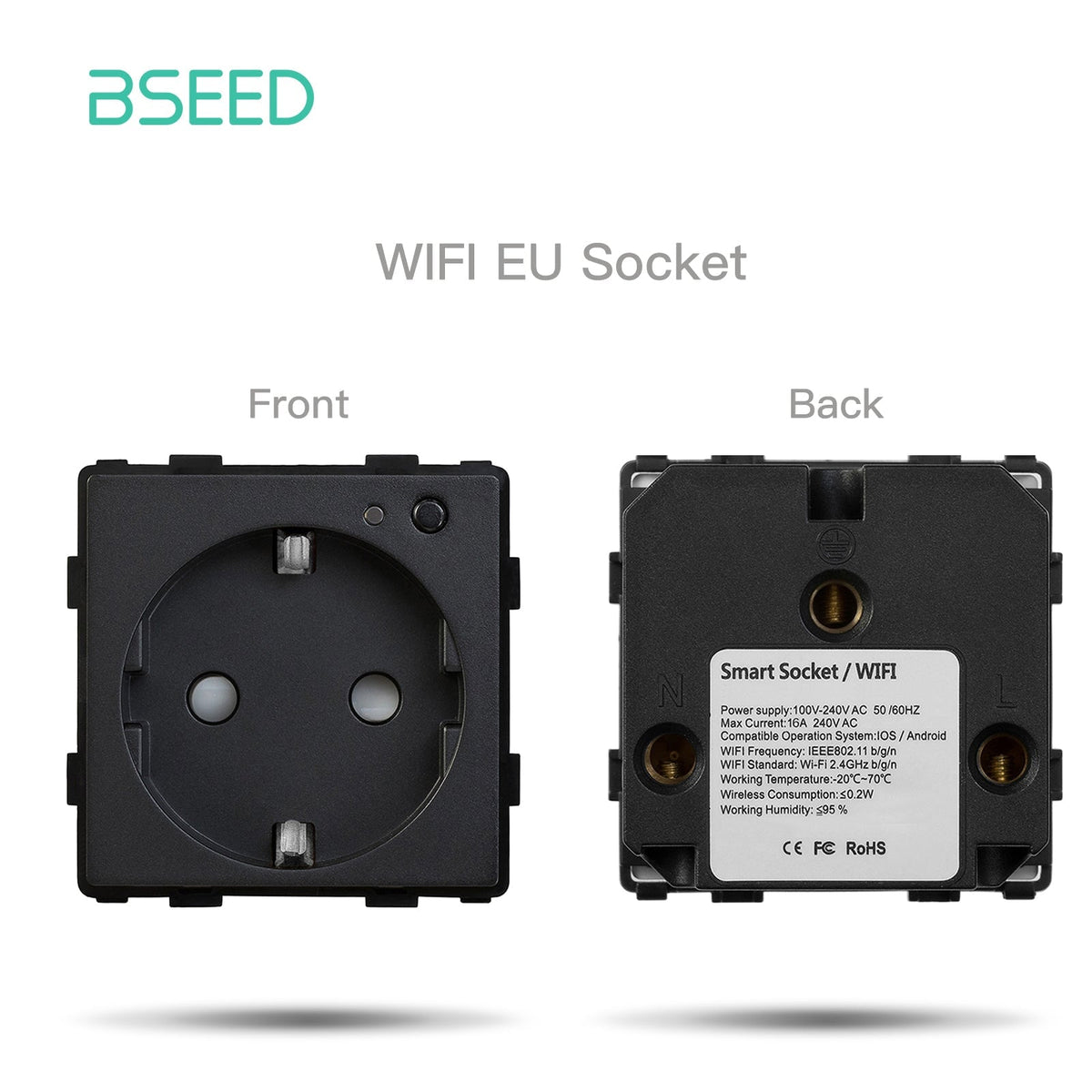 Bseed EU UK Russia Standard Plastic Socket Button Switch Function Key DIY Home Improvement Wall Plates & Covers Bseedswitch Black WiFi EU Socket Function Key
