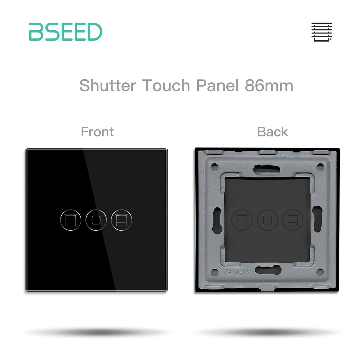 Bseed 86mm Glass Panel Switch DIY Part With Or Without Icon Bseedswitch Black shutter icon panel
