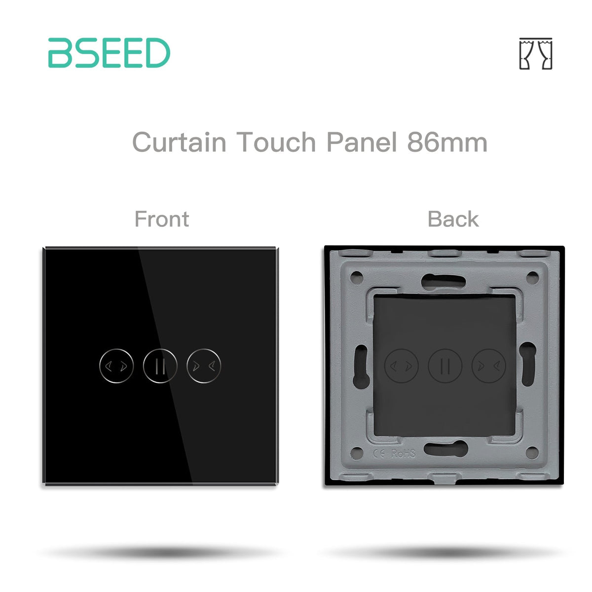 Bseed 86mm Glass Panel Switch DIY Part With Or Without Icon Bseedswitch Black curtain Switch icon Panel