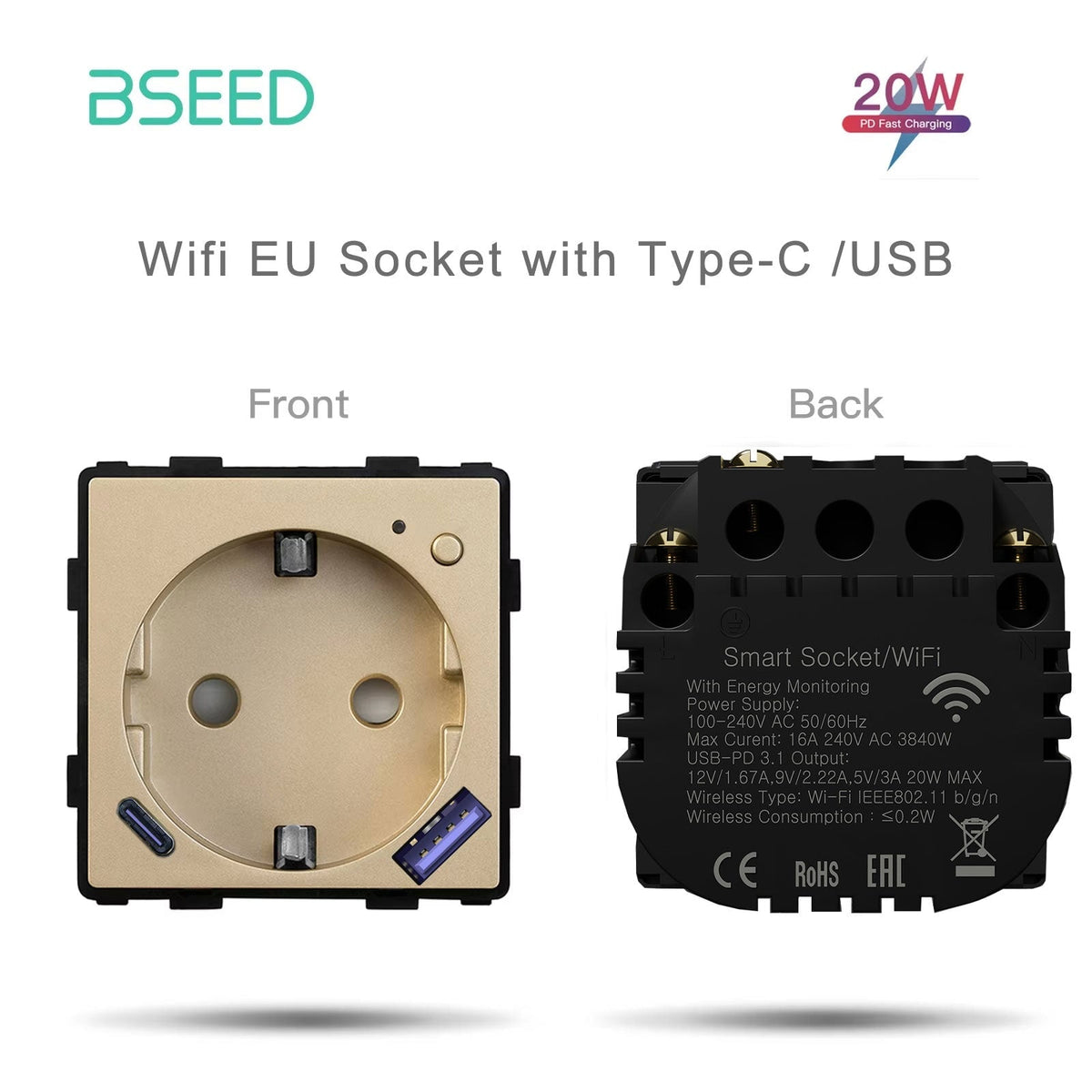 Bseed Crystal Glass Panel Switch Socket Frame Wall Plug Insert Parts DIY Free Combination Gold Color Light Switches Bseedswitch