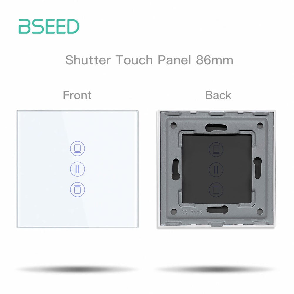 Panel de interruptor Bseed de vidrio de 86 mm, pieza de bricolaje con o sin icono, versión vertical Bseedswitch con icono de persiana