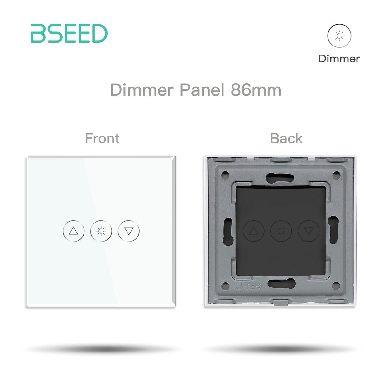 Bseed 86mm Glass Panel Switch DIY Part With Or Without Icon Bseedswitch White dimmer switch icon panel