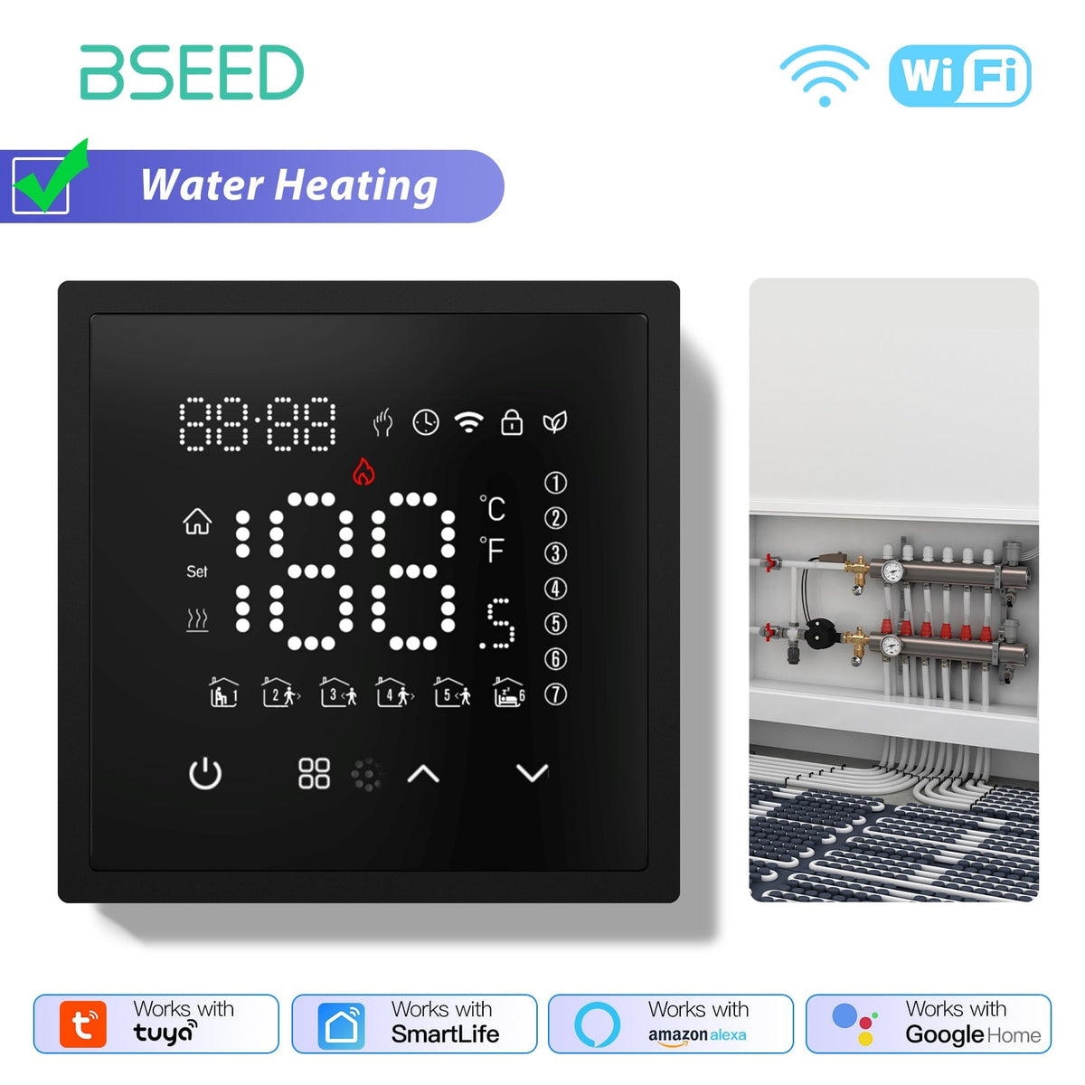 BSEED Smart Thermostat WiFi Floor Heating Room Thermostat Controller programmable Thermostats Bseedswitch Black Water