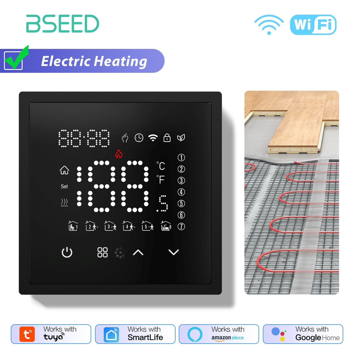 BSEED Smart Thermostat WiFi Floor Heating Room Thermostat Controller programmable Thermostats Bseedswitch Black Electric