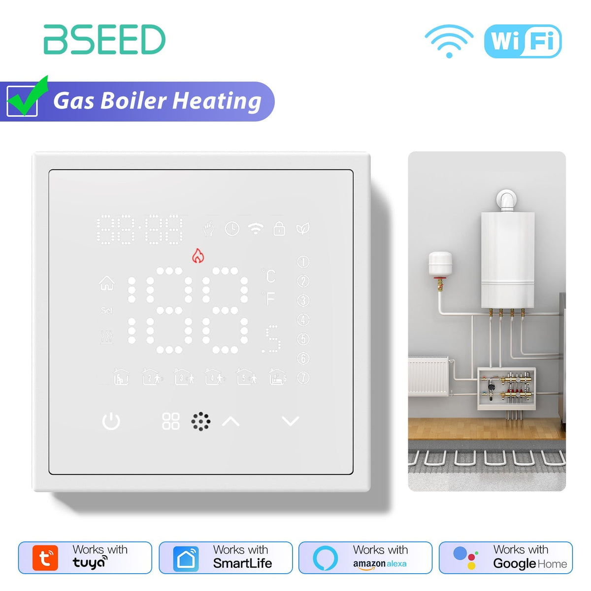 BSEED Smart Thermostat WiFi Floor Heating Room Thermostat Controller programmable Thermostats Bseedswitch White Boiler