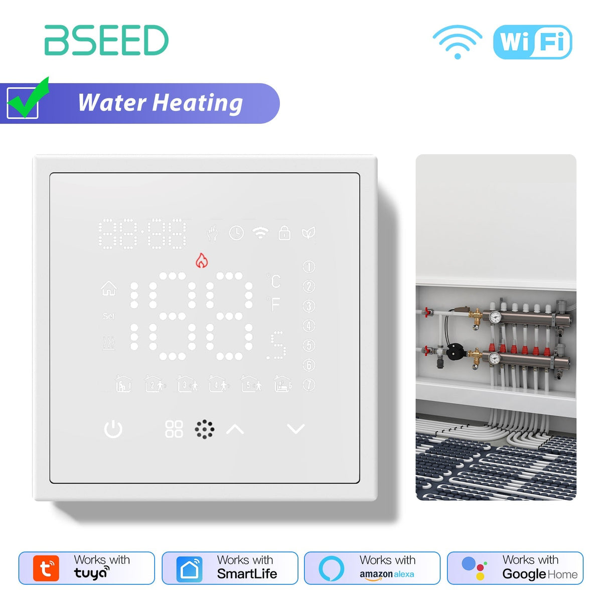 BSEED Smart Thermostat WiFi Floor Heating Room Thermostat Controller programmable Thermostats Bseedswitch White Water