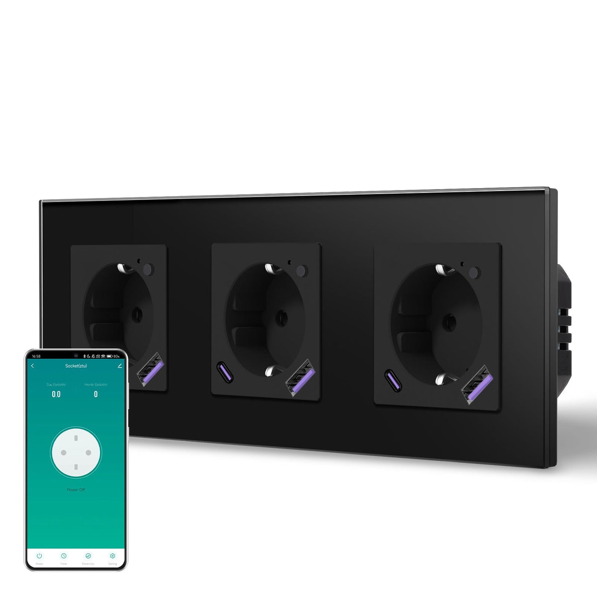 BSEED ZigBee EU Wall Sockets Type-C With USB With Energy Monitoring socket Bseedswitch Black Double