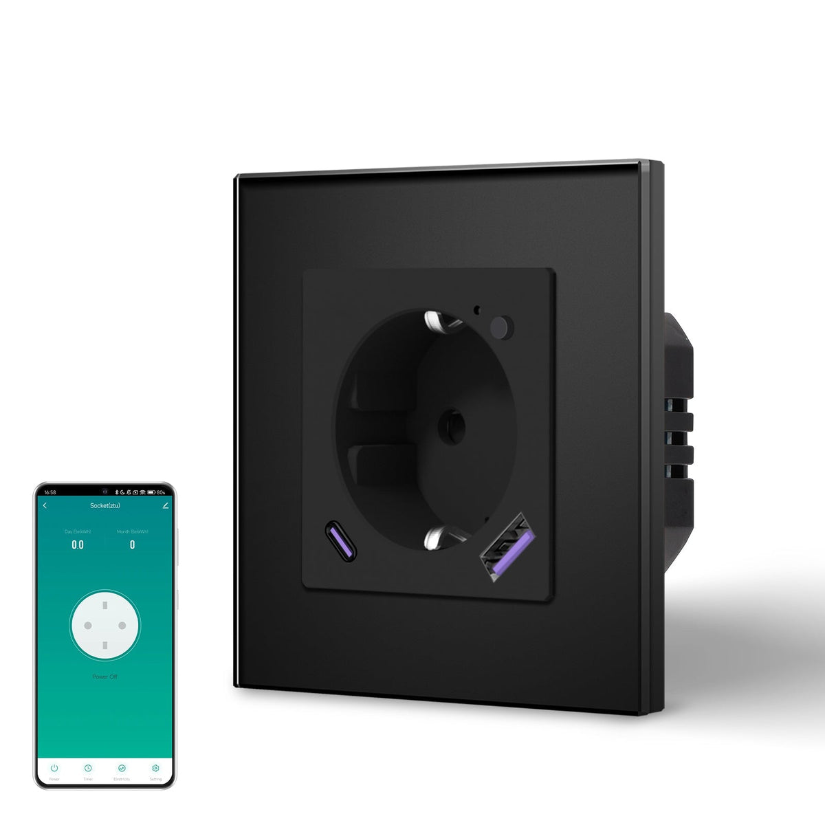 BSEED ZigBee EU Wall Sockets Type-C With USB With Energy Monitoring socket Bseedswitch Black Single