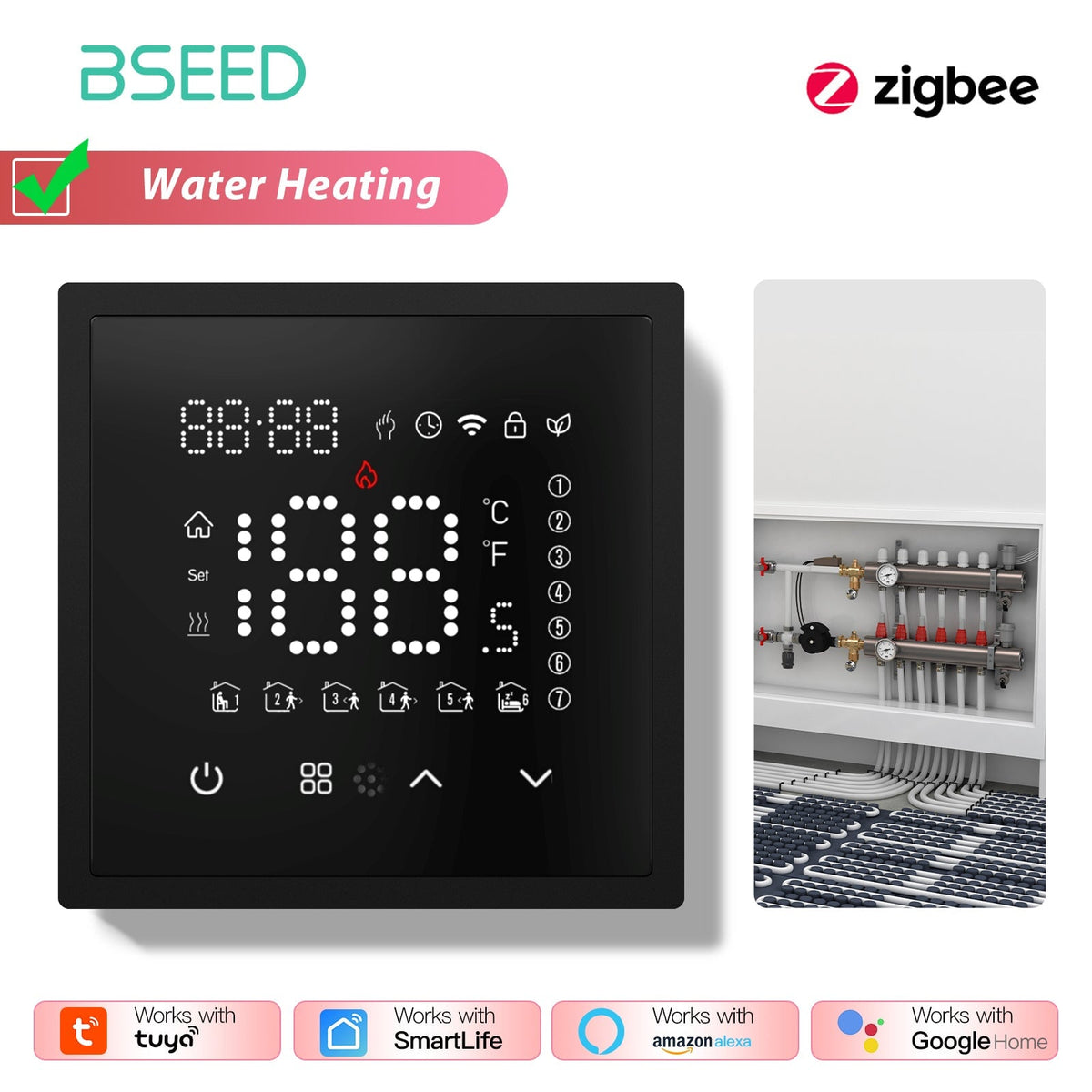 BSEED Smart Thermostat Zigbee Floor Heating Room Thermostat Controller programmable PC frame Thermostats Bseedswitch Black Water