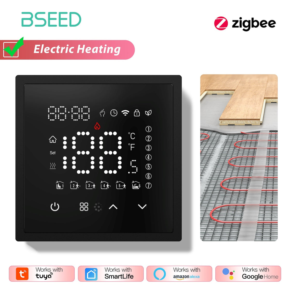 BSEED Smart Thermostat Zigbee Floor Heating Room Thermostat Controller programmable PC frame Thermostats Bseedswitch Black Electric