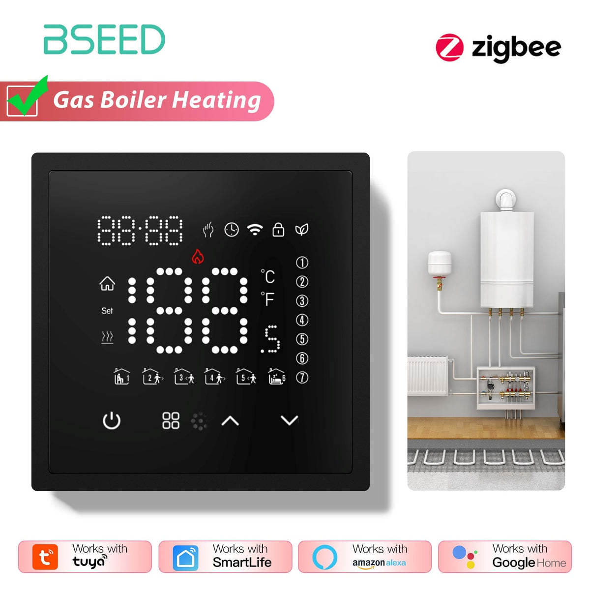 BSEED Smart Thermostat Zigbee Floor Heating Room Thermostat Controller programmable PC frame Thermostats Bseedswitch Black Boiler