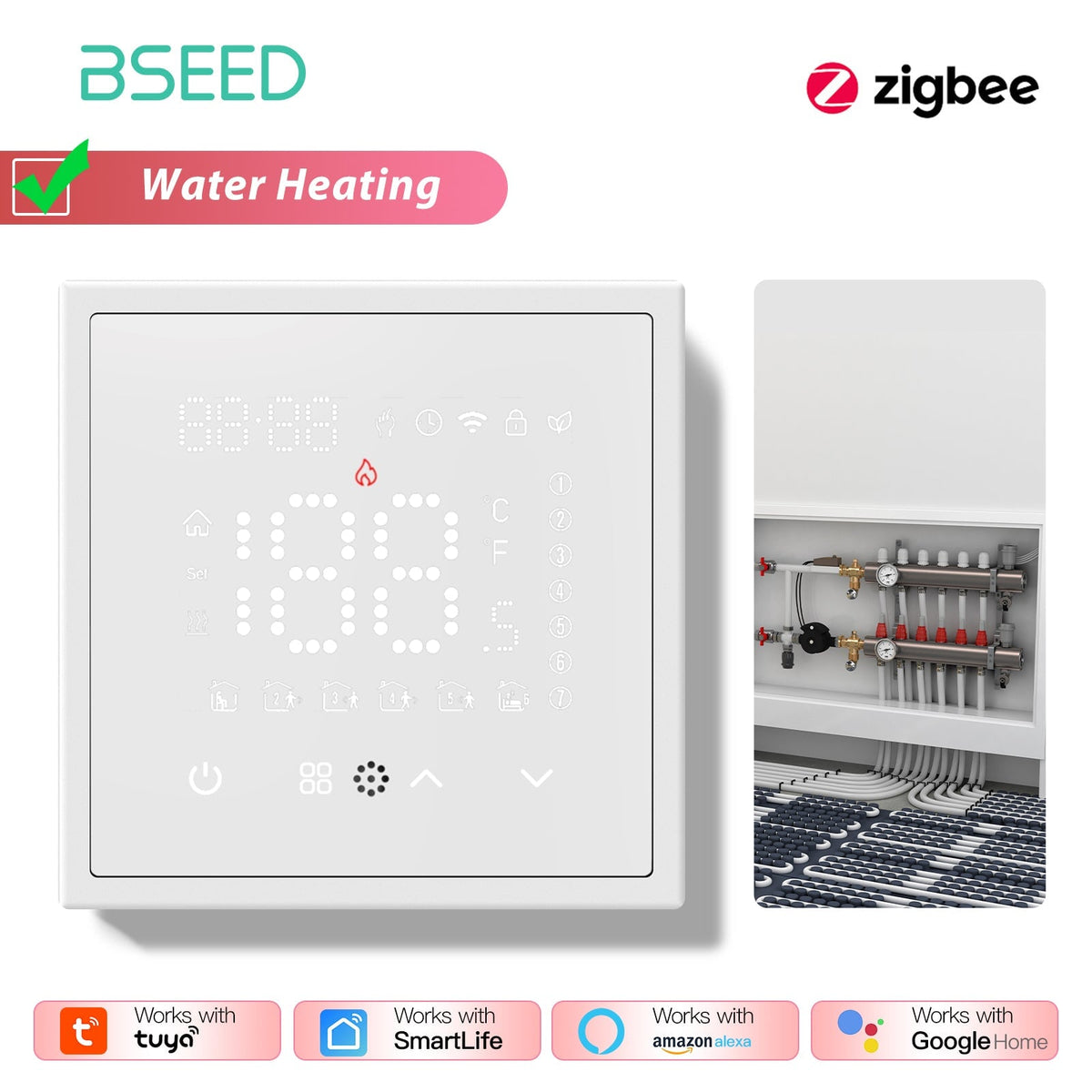 BSEED Smart Thermostat Zigbee Floor Heating Room Thermostat Controller programmable PC frame Thermostats Bseedswitch White Water